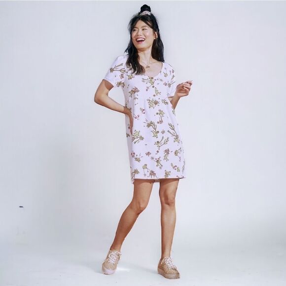 ModCloth Easy Days Button Front Short Sleeve Babydoll Mini Dress Women's Sz M - Picture 2 of 14